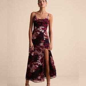 Lulus NWT Flowery Passion Burgundy Floral Print Cowl Neck Midi Dress, size M